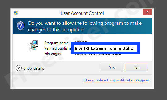 Screenshot where Intel(R) Extreme Tuning Utility appears as the verified publisher in the UAC dialog